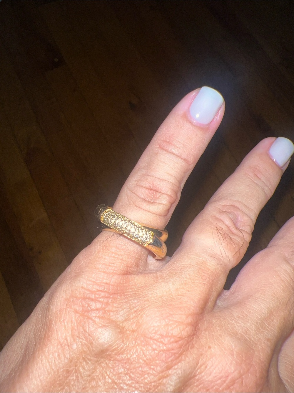 Henri Bendel Vintage Costume Gold Pave Double-Band Ring